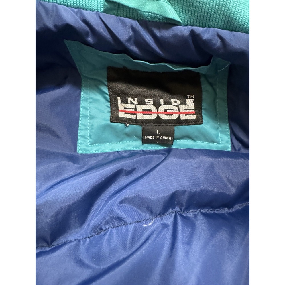 Vintage 80's 90's Mens Large Ski Jacket Down Filled Coat Inside Edge Blue Teal - Picture 5 of 16